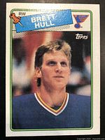 Front side of the 1988-89 Topps #66 Brett Hull rookie hockey card showing player's portrait and branding.