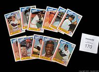 Photo showing 11 Ziploc Hall of Fame baseball cards with player images and colorful borders including Hank Aaron, Willie Mays, Bob Gibson, Willie McCovey, and others