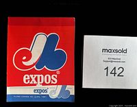 Front cover of Montreal Expos scribbler pad with logo and branding