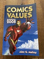 Front cover of the Comics Values Annual 2008 book featuring Iron Man illustration.