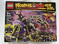 Front box image of LEGO Monkie Kid 80022 Spider Queen's Arachnoid Base set, unopened and in original packaging showing set artwork of the large spider-like build.