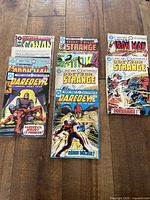 Photo showing 10 French Marvel comic books including Iron-Man, Daredevil, Doctor Strange and Conan from late 70s and early 80s
