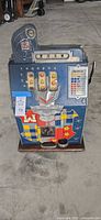 Full front view of Mills Castle Front slot machine on wooden base