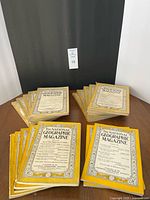 Four stacks of vintage National Geographic magazines front view