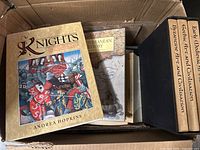 Box containing several books on knights, Mediterranean history, medieval civilizations