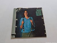Front cover of Mud Slide Slim LP by James Taylor, showing portrait of James Taylor in blue shirt and suspenders.