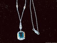 Full view of necklace and pendant on black background