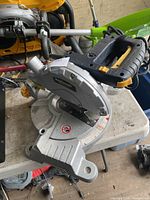 Overall view of the compact miter saw on table