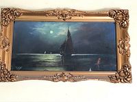 Full frontal view of framed pastel painting showing ornate gold gilt frame and overall condition
