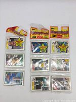 Front view of two columns of sealed Topps baseball card packs