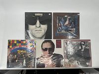 Top view of all 5 vinyl records showing front covers with artist photos and titles.
