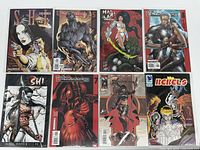 Full view of all 8 comic books in bags and boards, showing the covers and titles.