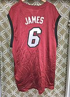 Back of Miami Heat jersey showing 'JAMES' and number 6.