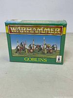 Front view of sealed WarHammer Goblins miniatures box showing artwork and branding.