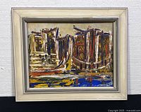 Frontal image of the framed painting showing the entire work and frame condition.