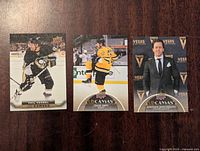 Front image of three Upper Deck UD Canvas hockey cards featuring Phil Kessel, Craig Smith, and Jonathan Marchessault.