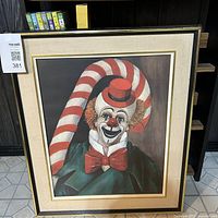 Full view of the framed and matted clown lithograph showing the entire artwork including frame and mat.