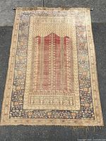Full view of the rectangular rug showing overall pattern and condition