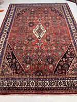 Full view of rug laid flat showing overall pattern and colors