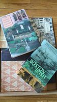 Four Boston history books arranged to show covers, including The Boston Irish and The Isabella Stewart Gardner Museum.