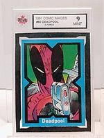 Front of the card showing Deadpool illustration, grading label indicating 1991 Comic Images #60 Deadpool with grade 9 Mint