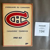 Cover of the 1961-62 Montreal Canadiens media guide yearbook showing the Canadiens logo, year, and price of 50 cents.