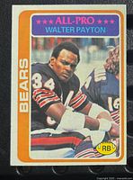 Front of vintage 1978 Topps football trading card showing Walter Payton as an All-Pro running back for Chicago Bears.
