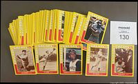 View of the full 150 card collection laid out with some front cards showing.