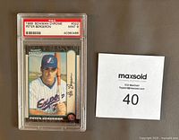 Front view of the 1999 Bowman Chrome Peter Bergeron baseball card in its PSA graded slab, showing the player and grading label.