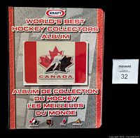 Front cover of Kraft World's Best Hockey Collectors Album with red binding, Canada flag and Hockey Canada hologram.