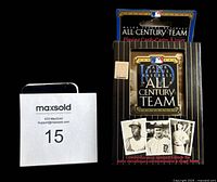 Front view of sealed Major League Baseball All Century Team box set of playing cards with MLB branding and player images.
