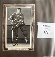 Front view of Jacques Laperriere Beehive hockey photo showing image, border and caption