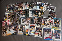 Overview of entire spread of 50 Mario Lemieux cards