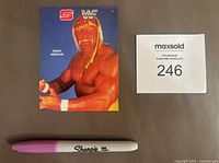 Front view showing color photo of Hulk Hogan, Stuart and WWF logos