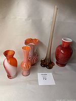 All five vases displayed in one image with note showing lot number 72.
