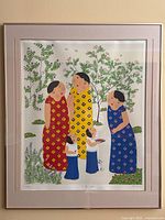 Framed serigraph 'In The Garden' by John Lim in silver metal frame with matboard.