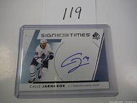 Front view of the Calle Jarnkrok autographed hockey trading card showing player image, autograph, and card details.