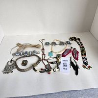 Full view of the entire lot showing all the necklaces, bracelets and feathered earrings.