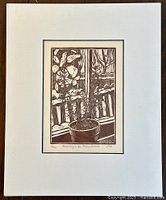 Full view of the art print mounted on mat showing the potted rosemary illustration and surrounding mat board.