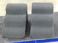 Two gray fabric-covered dog step up ramps shown side by side, slightly contoured for pet comfort.