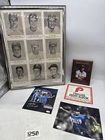 Large 16x20 framed collage with 9 black and white photos of Phillies players, four signed.