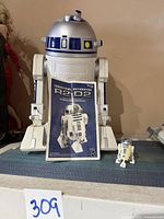 Large R2-D2 figure with manual and small R2-D2 figure displayed in front