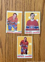 Fronts of three 1970-71 O-Pee-Chee Montreal Canadiens hockey cards showing player portraits.
