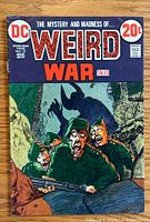 Front cover of the Weird War Tales comic, issue 12, showing a dramatic wartime scene with soldiers in fear and an atmospheric background.