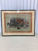 Full view of the framed abstract war horses print by Nissan Engel, showing composition and framing.