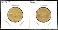 Front (reverse) views of both coins showing loon design with 'Canada' and year 2003. One coin marked with 'W'. Both in protective holders.