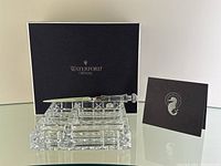 Crystal desk organizer and letter opener displayed with original Waterford box and card