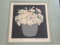 Close-up of print showing full floral bouquet