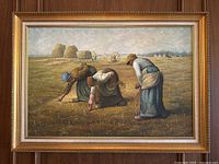 Full view of framed painting depicting gleaners in a field