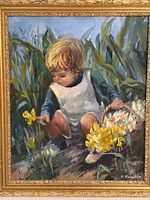 Close-up of painting subject and gold frame